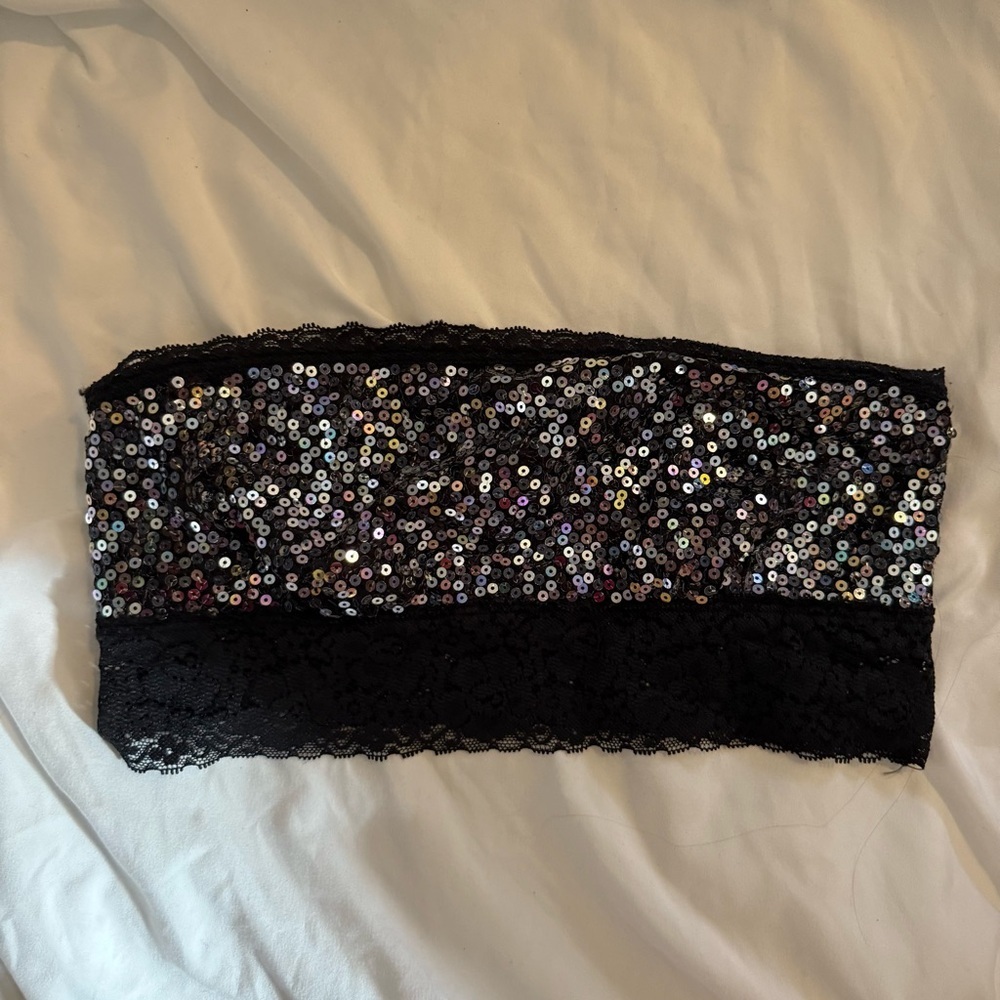 Like New PINK Victoria's Secret Sequin Bling Black Fashion Show Bandeau Bra Top